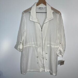 Kasper swim coverup zip and‎ cinch lock or tie long sleeve NWT Size Large
